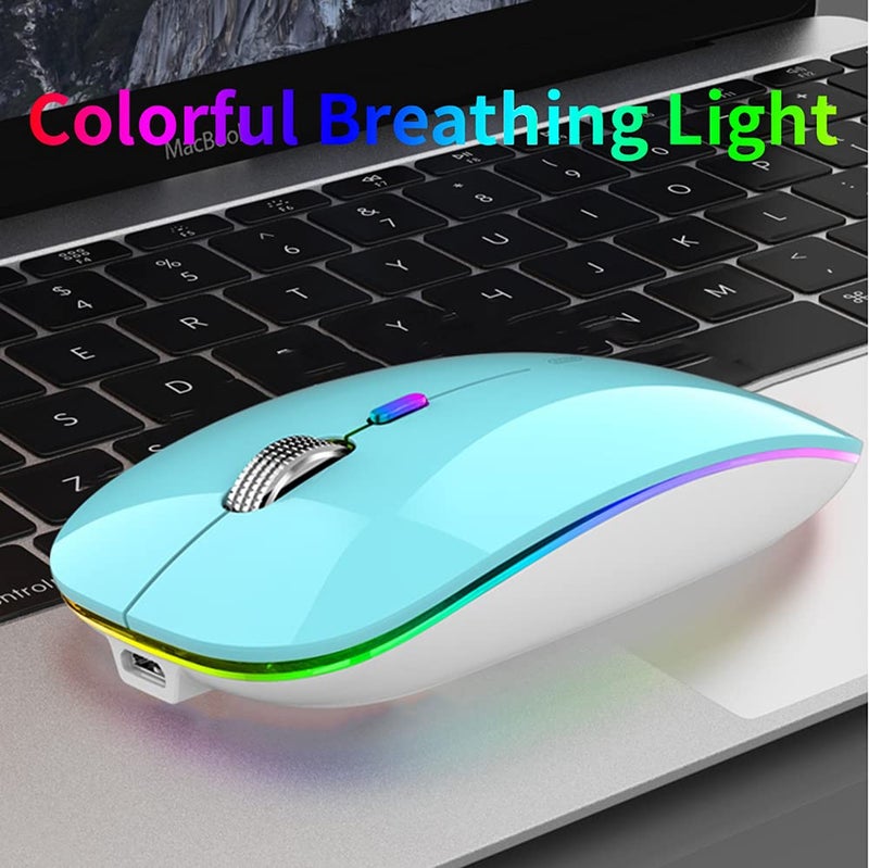 Uiosmuph LED Wireless Mouse, G12 Slim Rechargeable Silent Mouse, 2.4G Portable USB Optical Wireless Computer Mice with USB Receiver and Type C Adapter (Blue) - Image 2